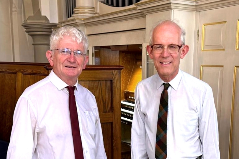 Cathedral bids farewell to long-time organist Stephen King Andrew Wright and Stephen King by the organ in Brentwood Cathedral